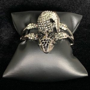 Silver, black, rhinestone lizard hinge bracelet